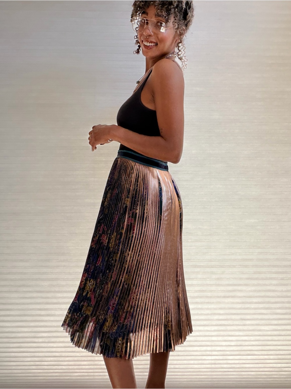 Maeve by Anthropologie Metallic Floral Pleated Midi Skirt - Picture 6 of 8